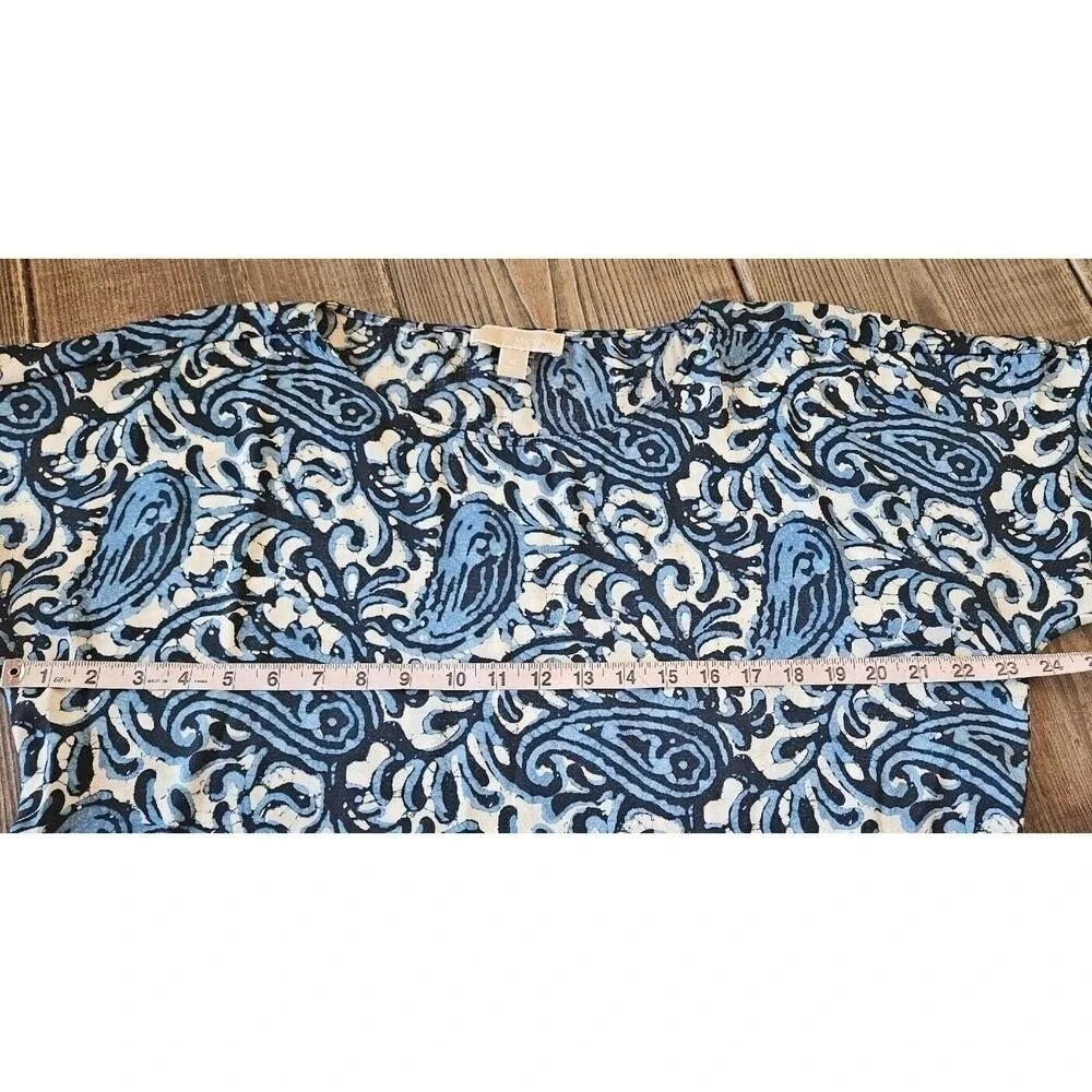 Michael Kors Fringe Trim Paisley Print Dress Womens XL Blue Batik Resort Summer - Picture 8 of 12